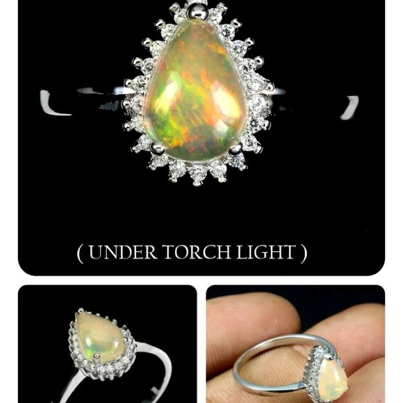 Opal Ring, Pear Shaped Ring, Solitaire Ring, Gemstone Ring, Engagement Ring - Picture 4 of 6